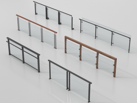 现代围栏护栏 玻璃栏杆 护栏 扶手 阳台护栏su模型