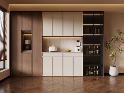 中古风餐边柜 酒柜su模型