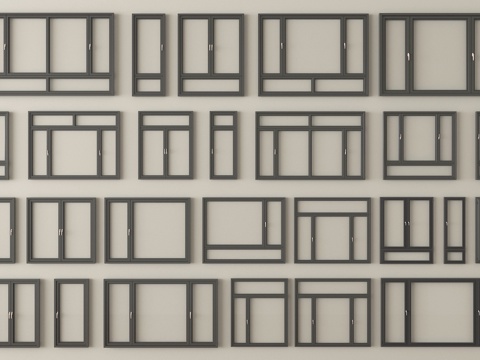 现代窗户组合 平开窗 落地窗 阳台窗su模型