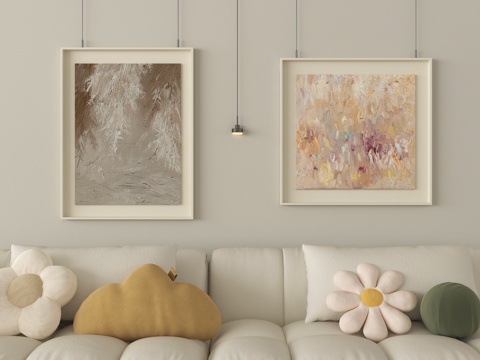 现代抽象艺术挂画 油画 肌理画 装饰画su模型