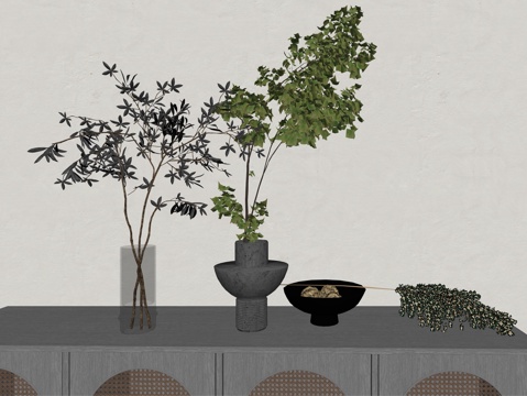 现代植物桌面装饰摆件su模型