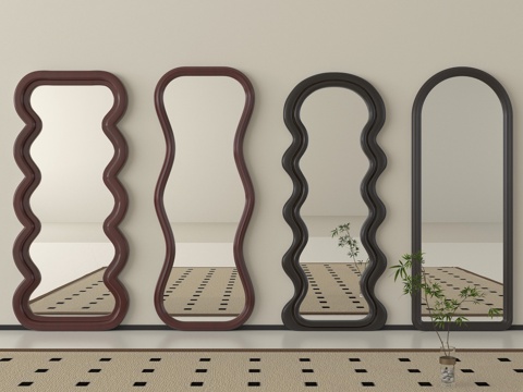 中古风落地镜 穿衣镜 装饰镜su模型