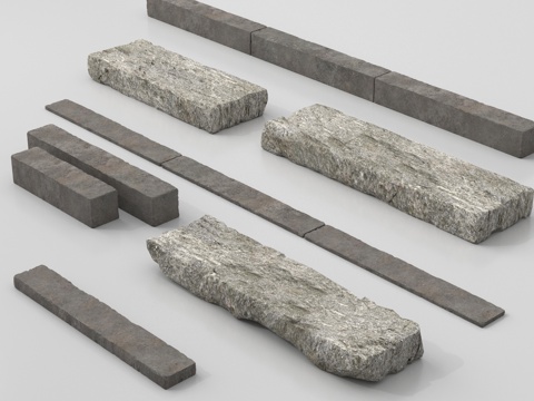 新中式石头 条石 景观条石 景石 条石坐凳su模型