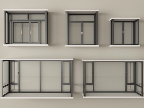 现代窗组合 平开窗 落地窗 阳台窗su模型