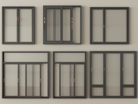 现代窗组合 平开窗 推拉窗  落地窗 阳台窗su模型