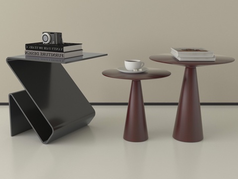 中古侘寂边几组合 木材 摆件su模型