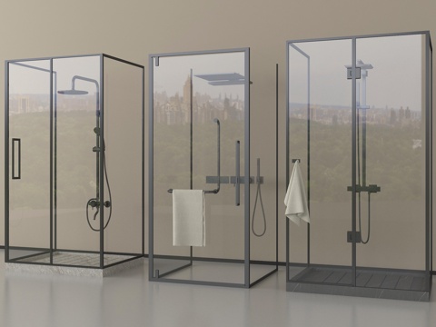 现代淋浴间 淋浴房 淋浴隔断 卫浴小件su模型