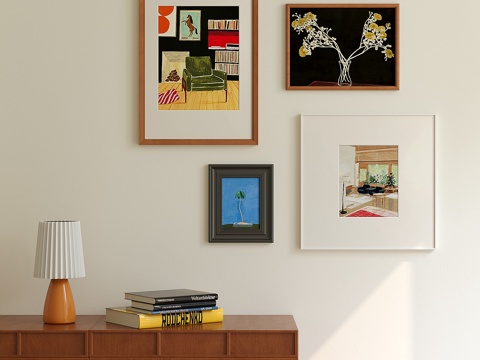 中古风挂画组合su模型