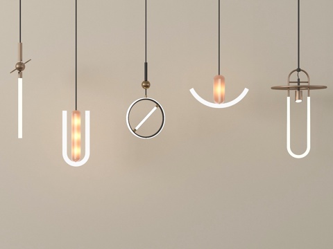 现代艺术小吊灯组合 金属su模型