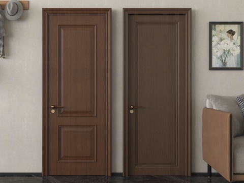 中式单开门 卧室门单开门 木门su模型