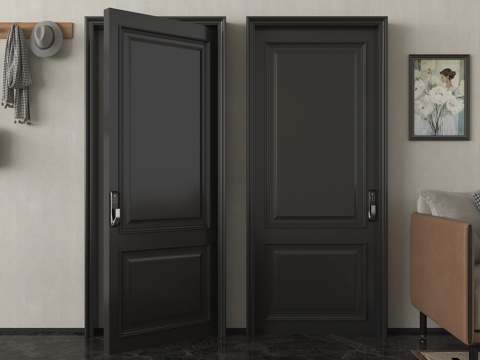 新中式单开门 卧室单开门 实木单开门 入户门 指纹锁门su模型