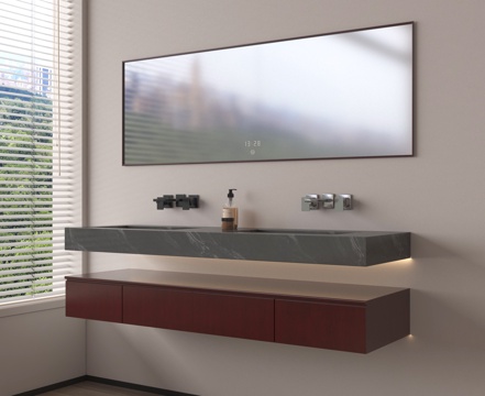 现代洗手台 悬空浴室柜 镜子 卫浴小件su模型