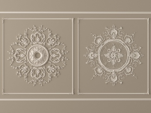 法式复古雕花 石膏雕花 灯盘su模型