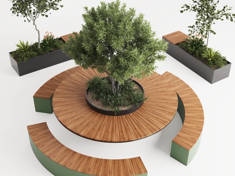 现代户外休息凳 户外椅 户外长椅组合 休闲异形座椅 花箱su模型