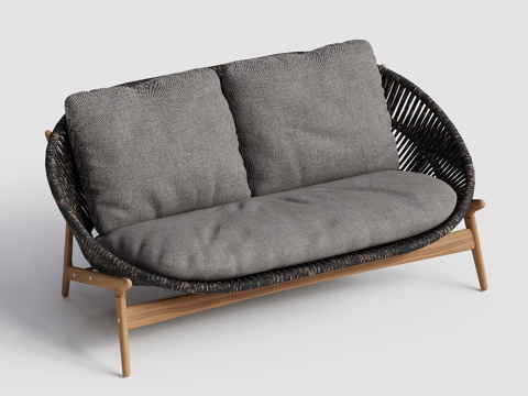 gloster  - 现代户外沙发 双人 绳编 柚木沙发su模型