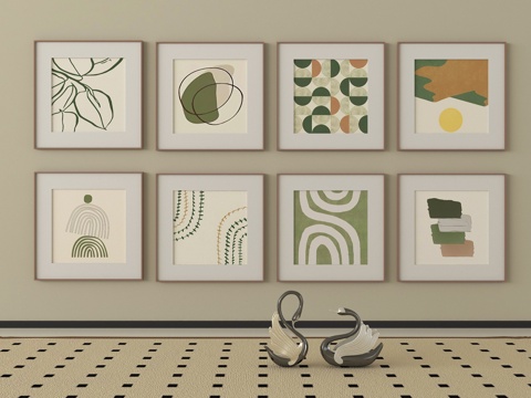 现代装饰挂画组合 抽象挂画su模型