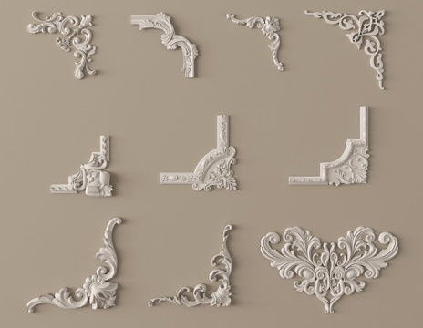 法式雕花 石膏雕花 角花 石膏构件su模型