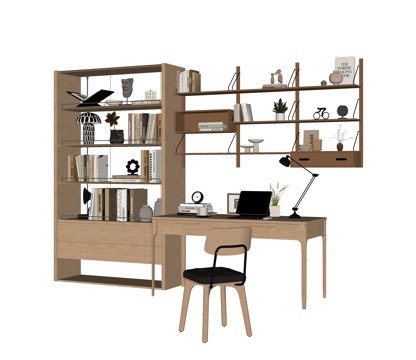 现代书桌椅 书柜 书架su模型