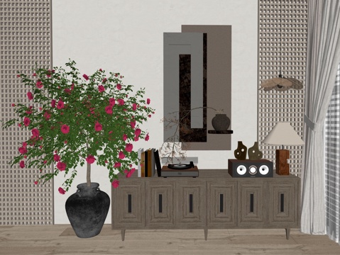 现代室内盆栽植物装饰摆件su模型