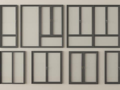 现代窗组合 平开窗 推拉窗 落地窗 阳台窗su模型