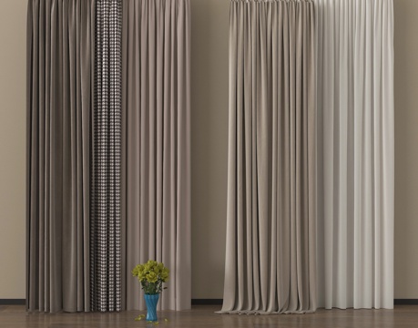 现代窗帘 布艺窗帘 纱帘 褶帘su模型