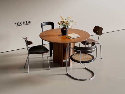 中古风餐桌椅su模型