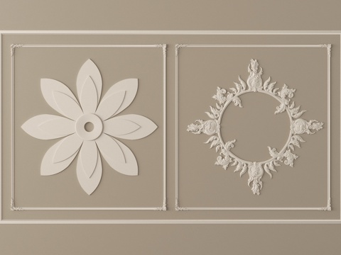 法式复古雕花 石膏雕花 灯盘su模型