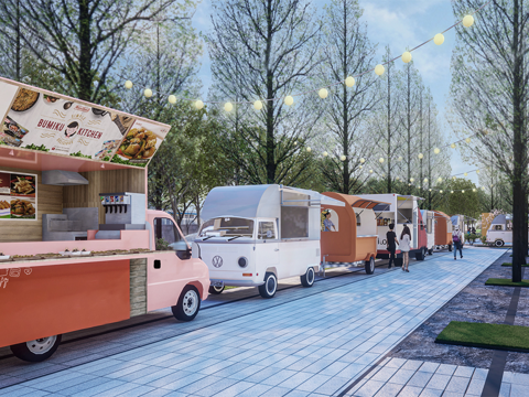 商业摊位 网红摊位 地摊  现代摊位 美食活动广场 售卖车su模型