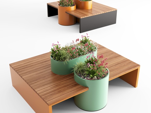  现代户外卡座 商业卡座 花箱3d模型 