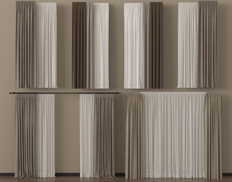 现代窗帘 布艺窗帘 纱帘 褶帘su模型