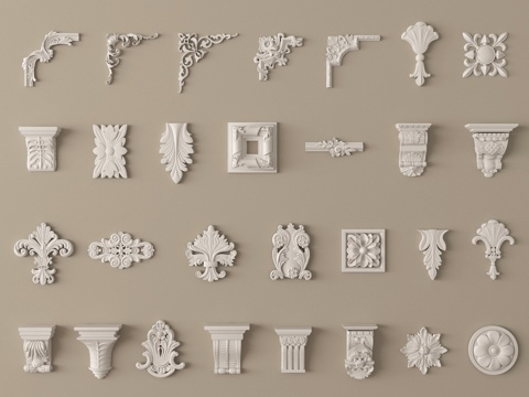 法式雕花 石膏雕花 角花 柱头 石膏构件su模型