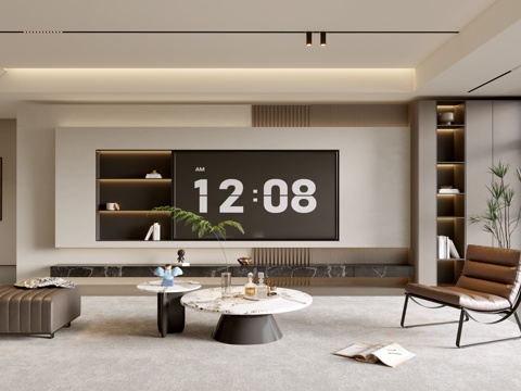 意式客厅 现代客厅 电视背景墙 电视柜 客厅背景 沙发茶几组su模型