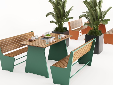 现代户外休息凳 户外椅 户外长椅组合 休闲异形座椅 花箱su模型