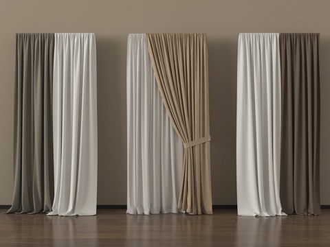 现代窗帘 布艺窗帘 纱帘 褶帘su模型