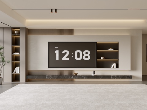 意式客厅 现代客厅 电视背景墙 电视柜 客厅背景su模型