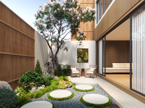 现代庭院 居家庭院 别墅庭院 庭院水景 庭院景观 休闲庭院su模型