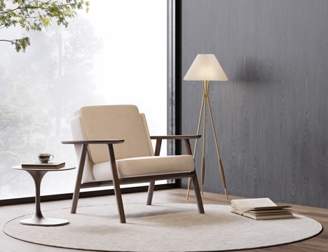 中古复古休闲椅 实木 布艺su模型