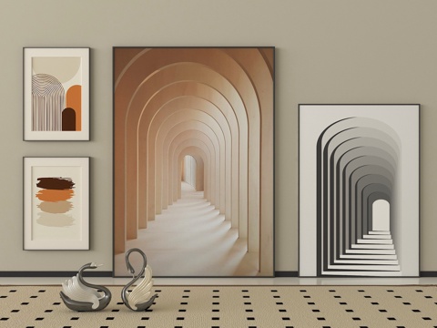 现代装饰挂画组合 抽象挂画su模型