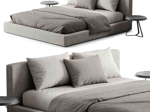  现代意式布艺双人床3d模型 