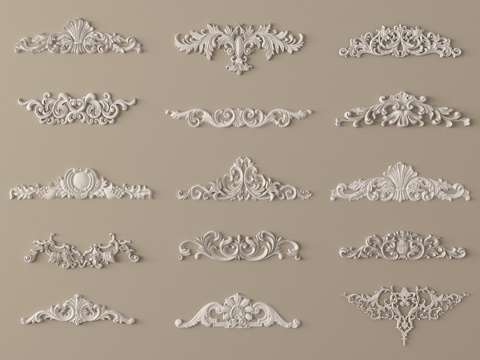 法式雕花 石膏雕花 角花 石膏构件su模型
