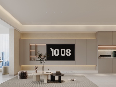  奶油风客餐厅3d模型 