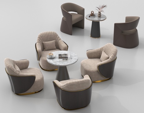 现代休闲桌椅组合 洽谈桌椅 咖啡桌椅su模型