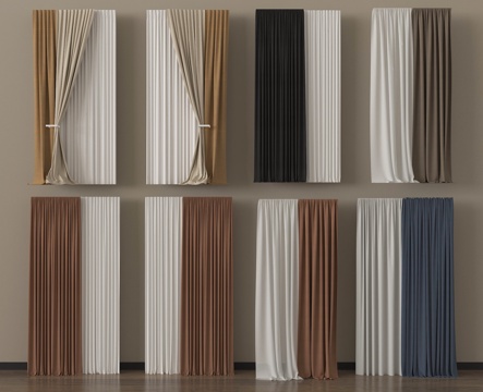 现代窗帘 布艺窗帘 纱帘 褶帘su模型