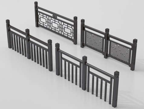 中式栏杆护栏 栅栏围栏 实木围栏护栏su模型
