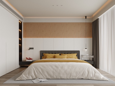 现代卧室 双人床su模型