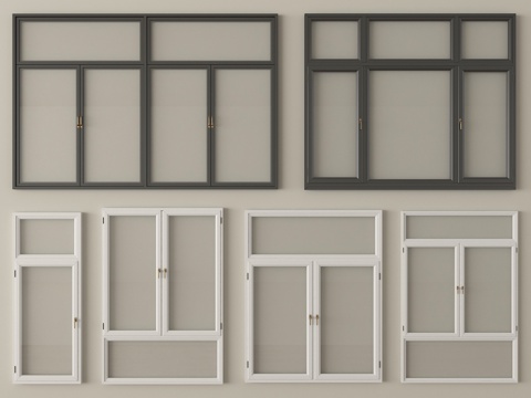 现代窗组合 平开窗 落地窗 阳台窗su模型