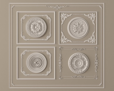  法式石膏线 石膏构件 雕花 灯盘3d模型 