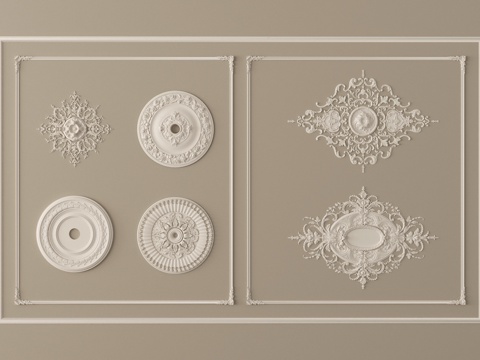 法式复古雕花 石膏雕花 灯盘su模型