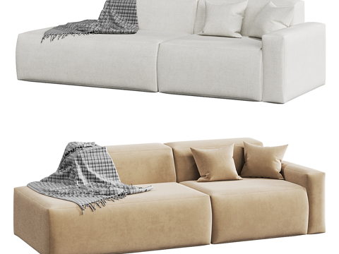  现代奶油风布艺组合沙发3d模型 