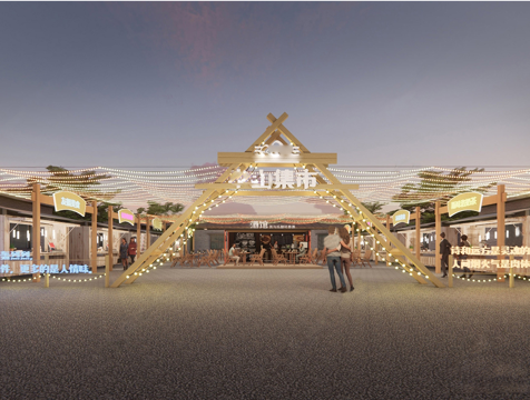 现代夜市集市摊位 网红集市su模型